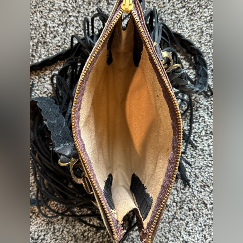 Vintage Boho Bags Brown Louis Vuitton Black Fringe Crossbody Bag NEW - Picture 6 of 8